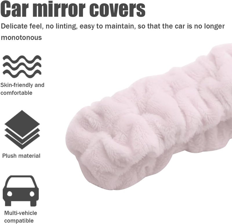 Bittwee Car Rearview Mirror Cover, Auto Interior Elastic Comfortable Rear View Mirror Protector Decorative Accessories for Girls Women Man Gift, Universal for Vehicles, SUV, Truck, RV (White/PInk) - Image 3